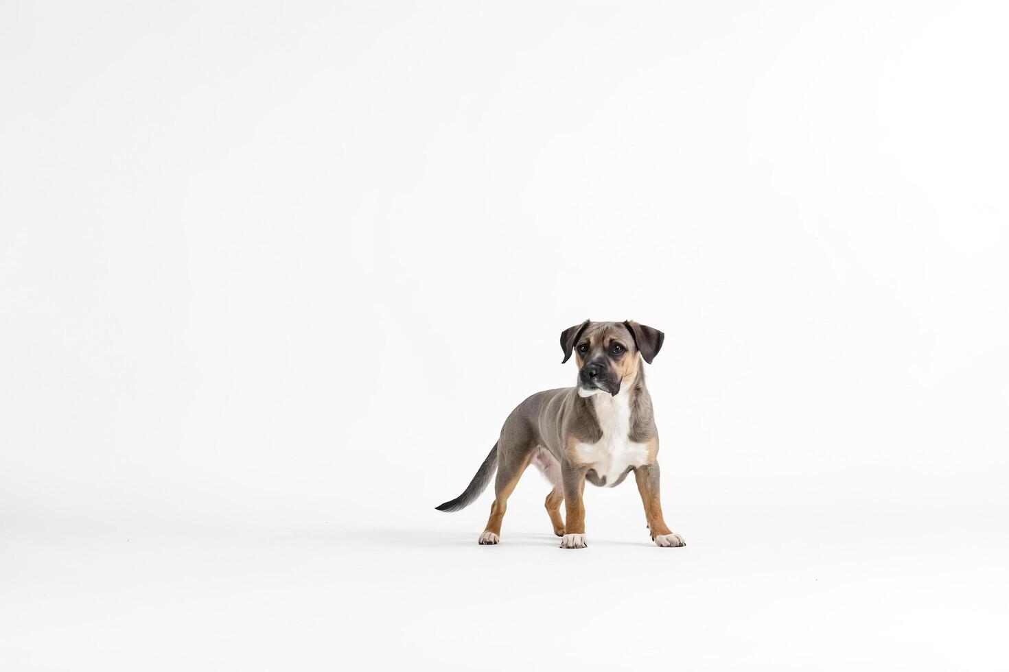 Adorable Mixed Breed Puppy Standing on White Background photo