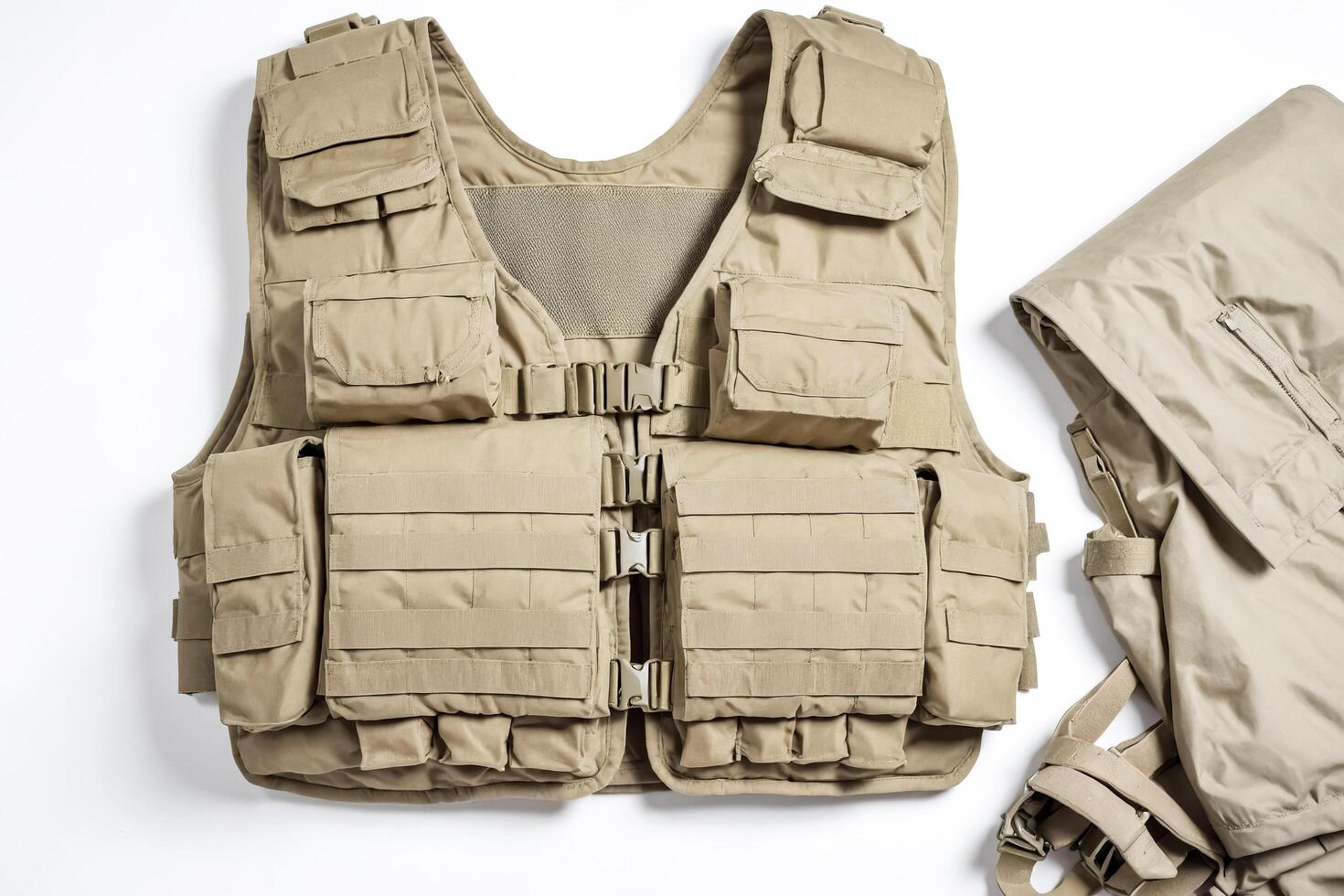 Tan Tactical Vest with Multiple Pockets and Straps photo