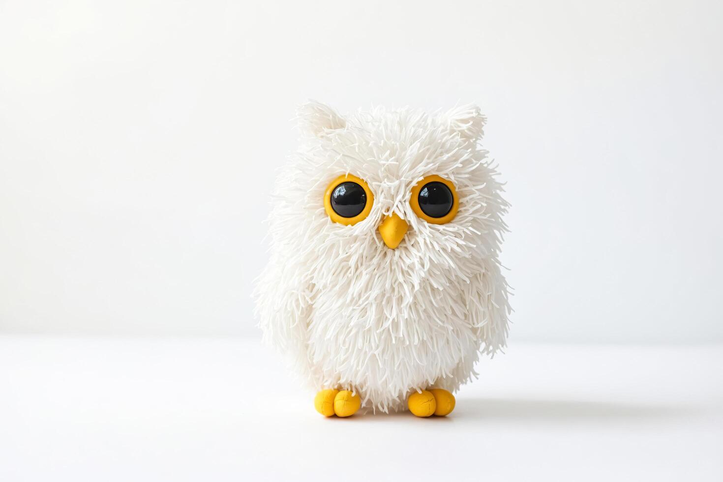 White Fluffy Owl With Yellow Eyes and Feet photo