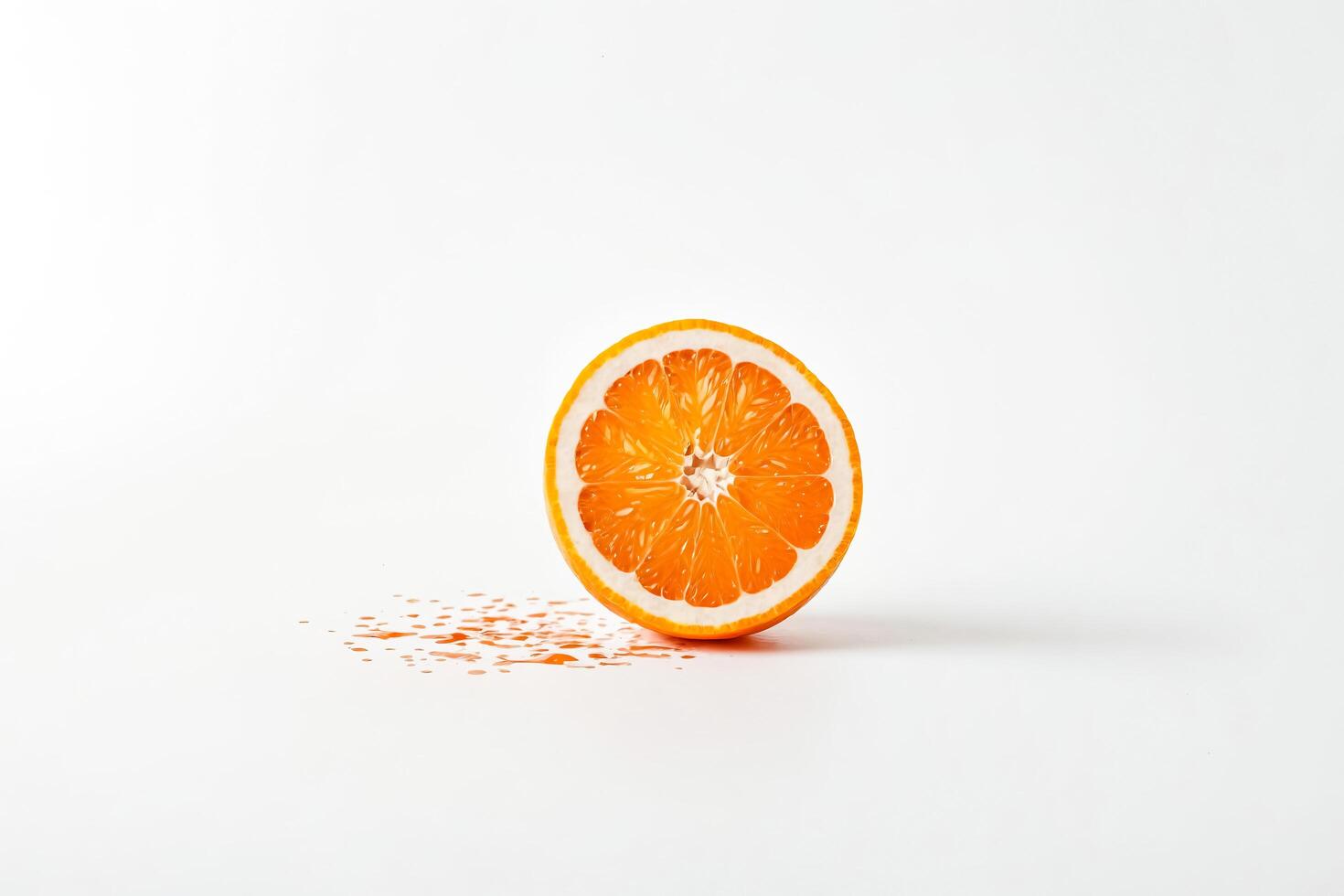 Half an Orange With Juice Splatters on White Background photo