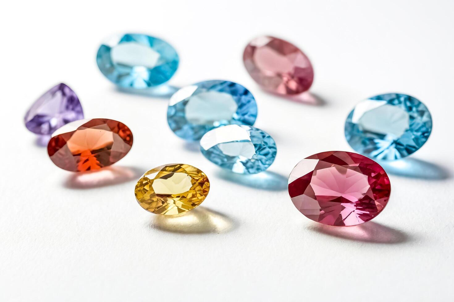 Colorful gemstones on white background photo