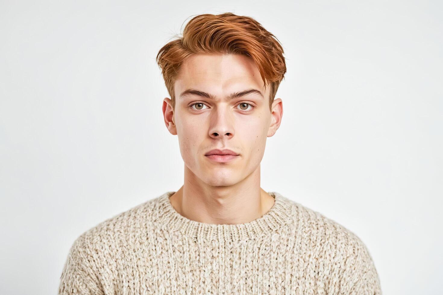Portrait of a Young Man with Red Hair Wearing a Beige Sweater photo