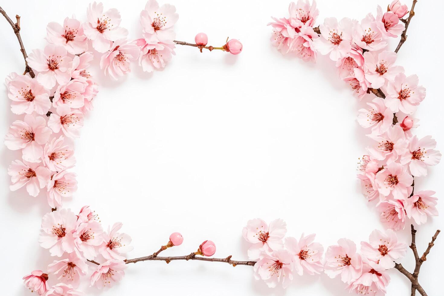 Pink Cherry Blossom Frame on White Background photo