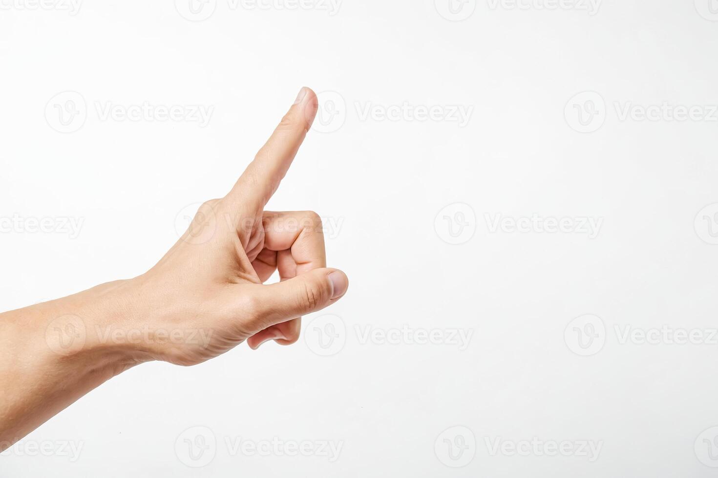 Hand pointing up on white background photo