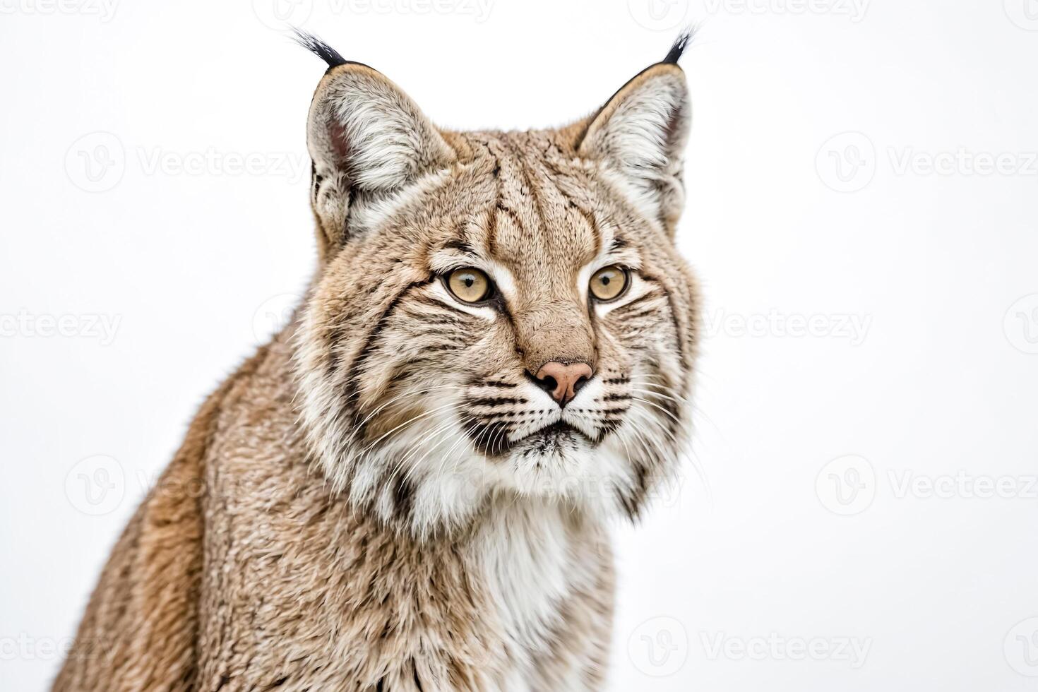 Close Up Portrait of a Lynx with a White Background photo