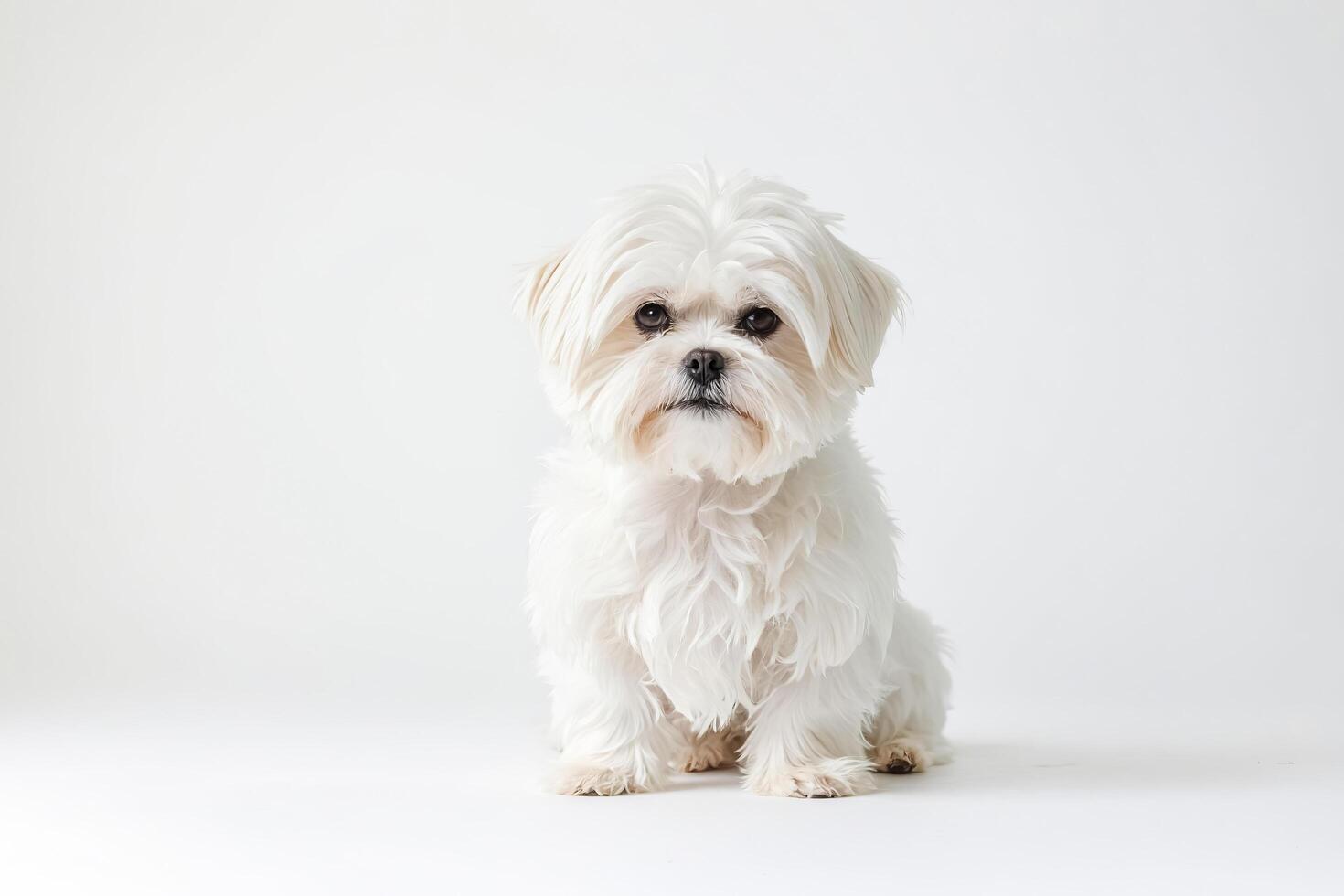 Small White Dog Sitting on a White Background photo