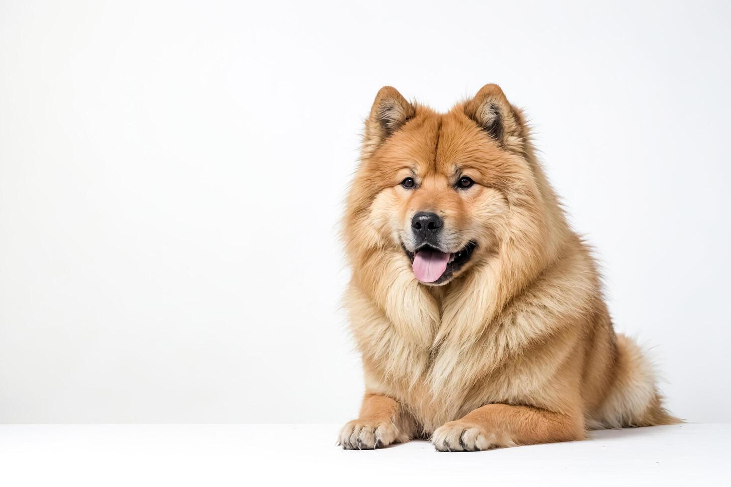 Portrait of a fluffy dog with a tongue sticking out photo