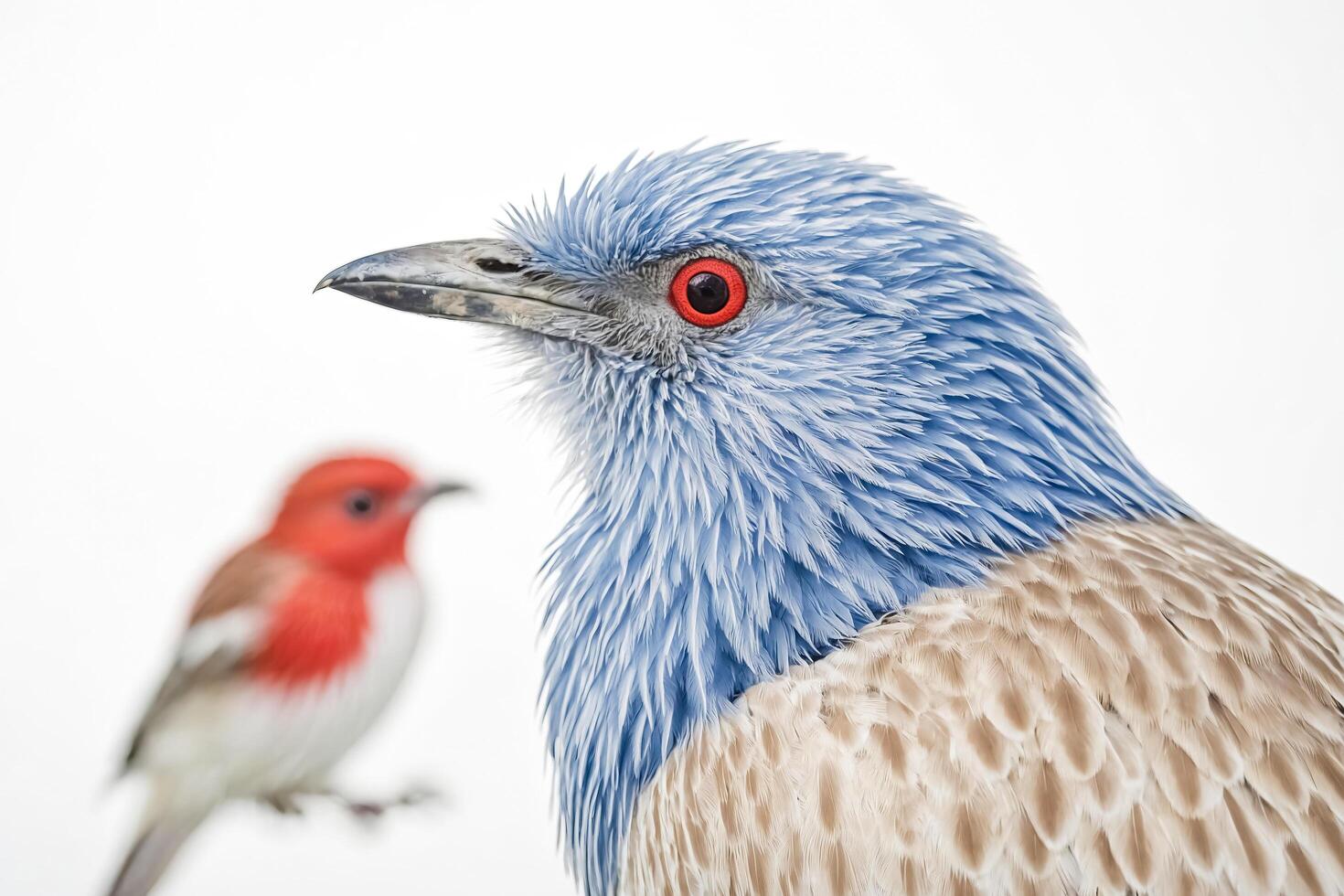 Close-up of a Blue-Crowned Coua with Red Eyes photo