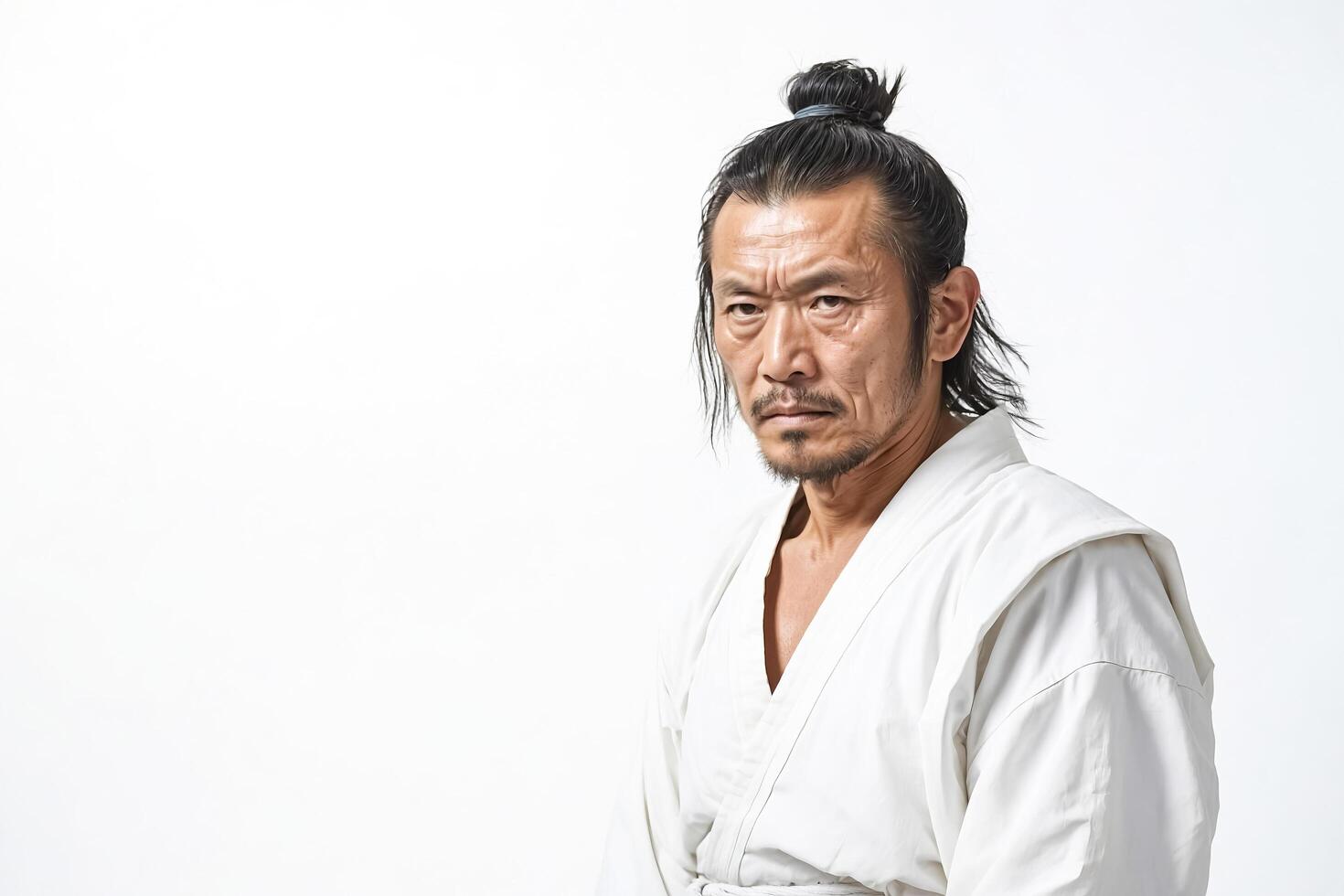 Portrait of a Serious Man in a White Kimono photo
