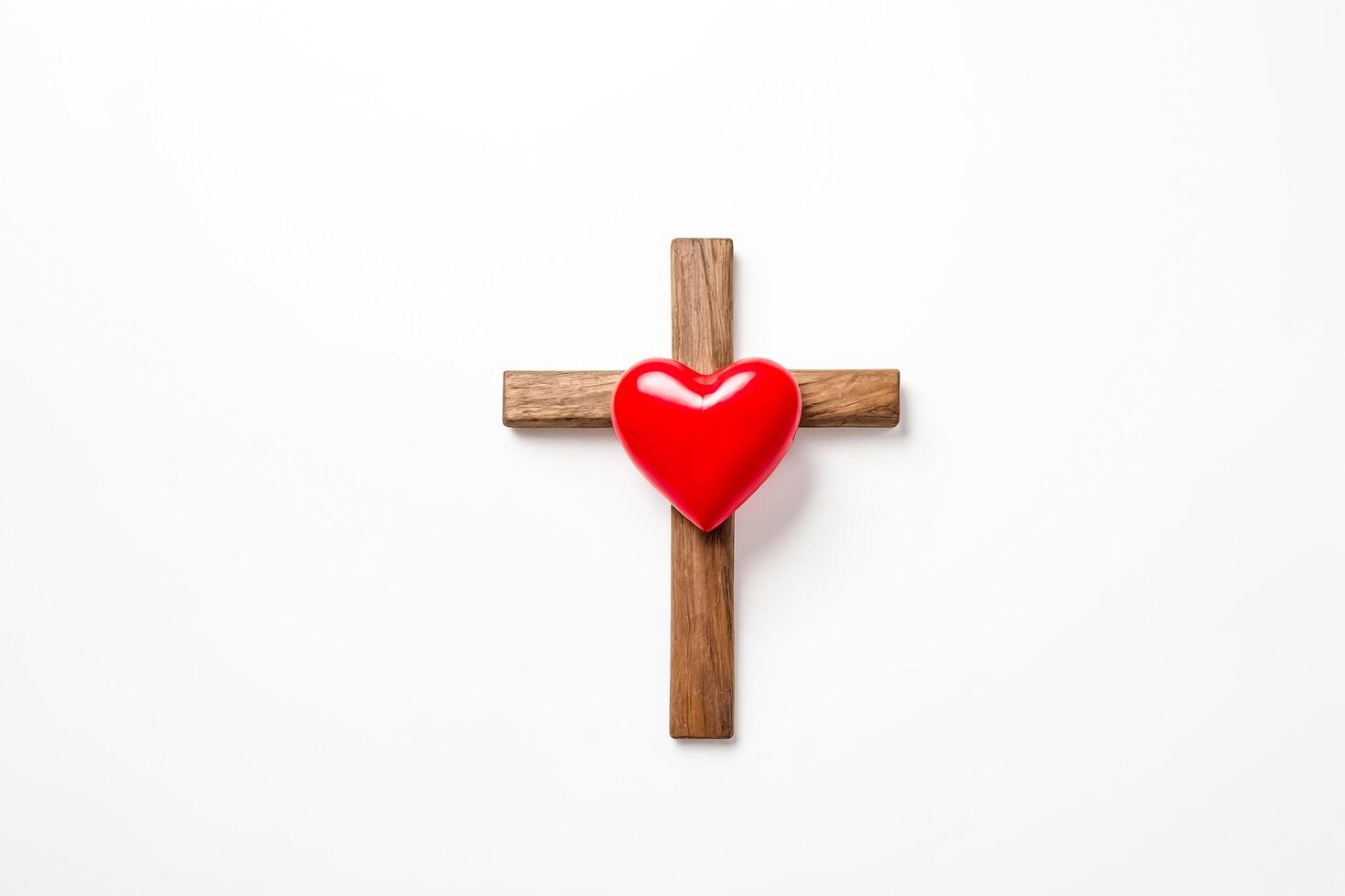 Wooden Cross with Red Heart photo