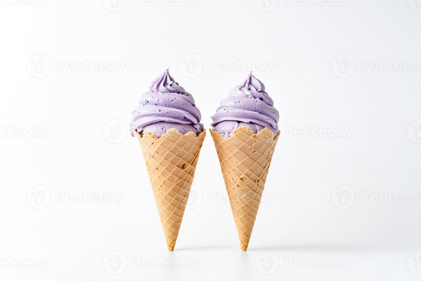 Two Purple Ice Cream Cones on White Background photo