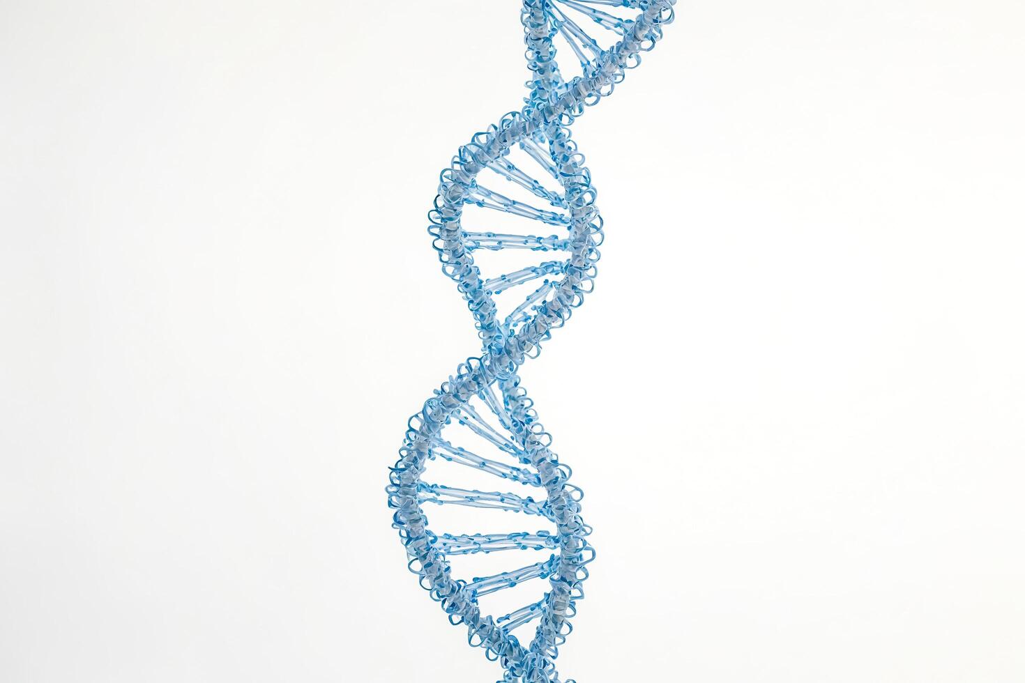 Blue DNA helix model on white background photo