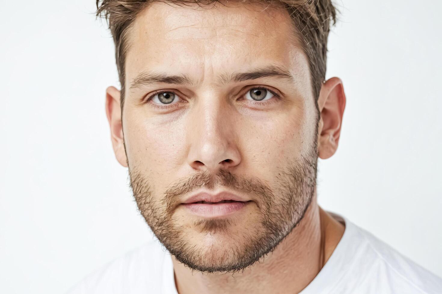Close-up Portrait of a Young Man with a Serious Expression photo