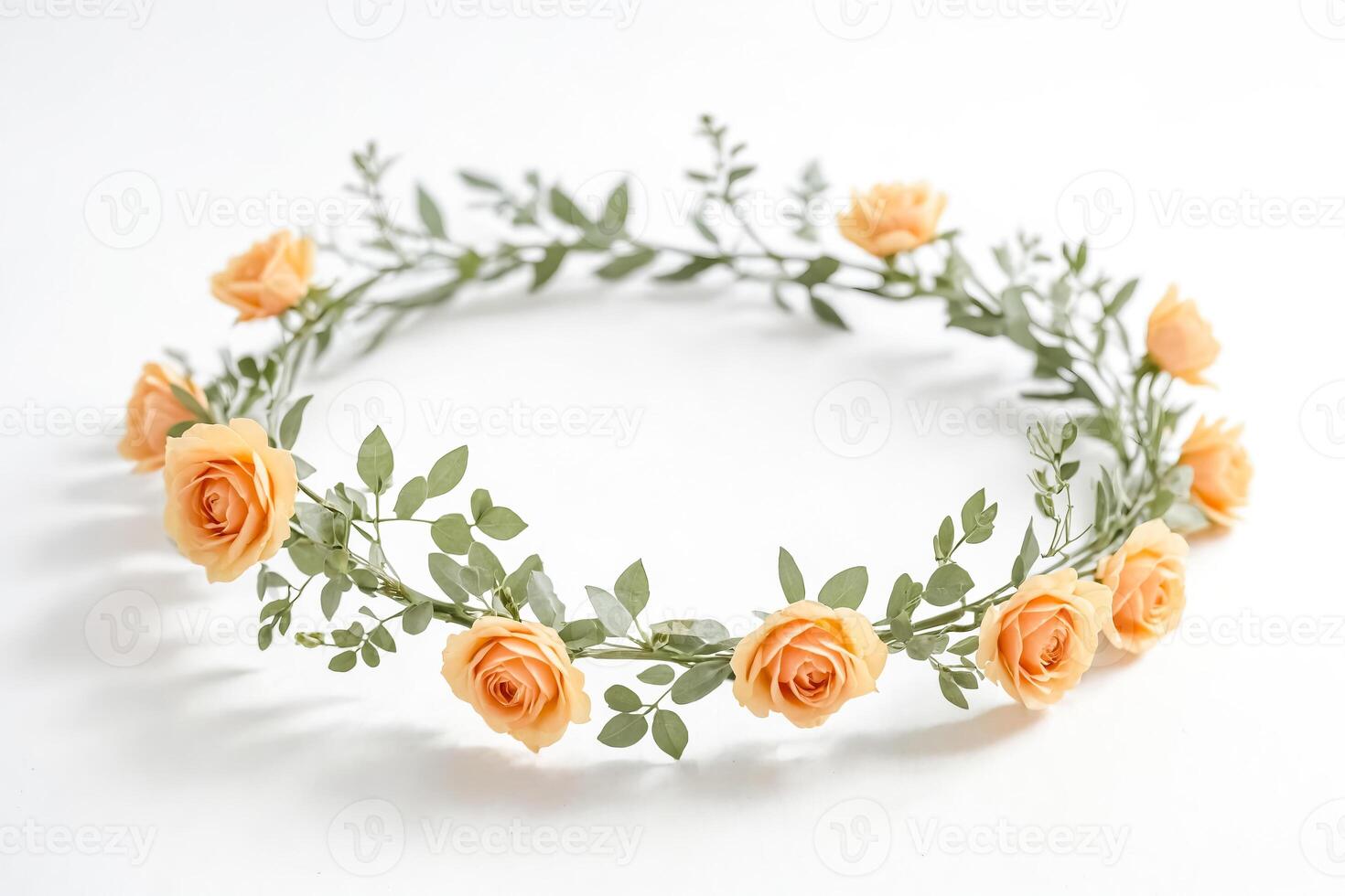 Floral Wreath of Peach Roses on White Background photo