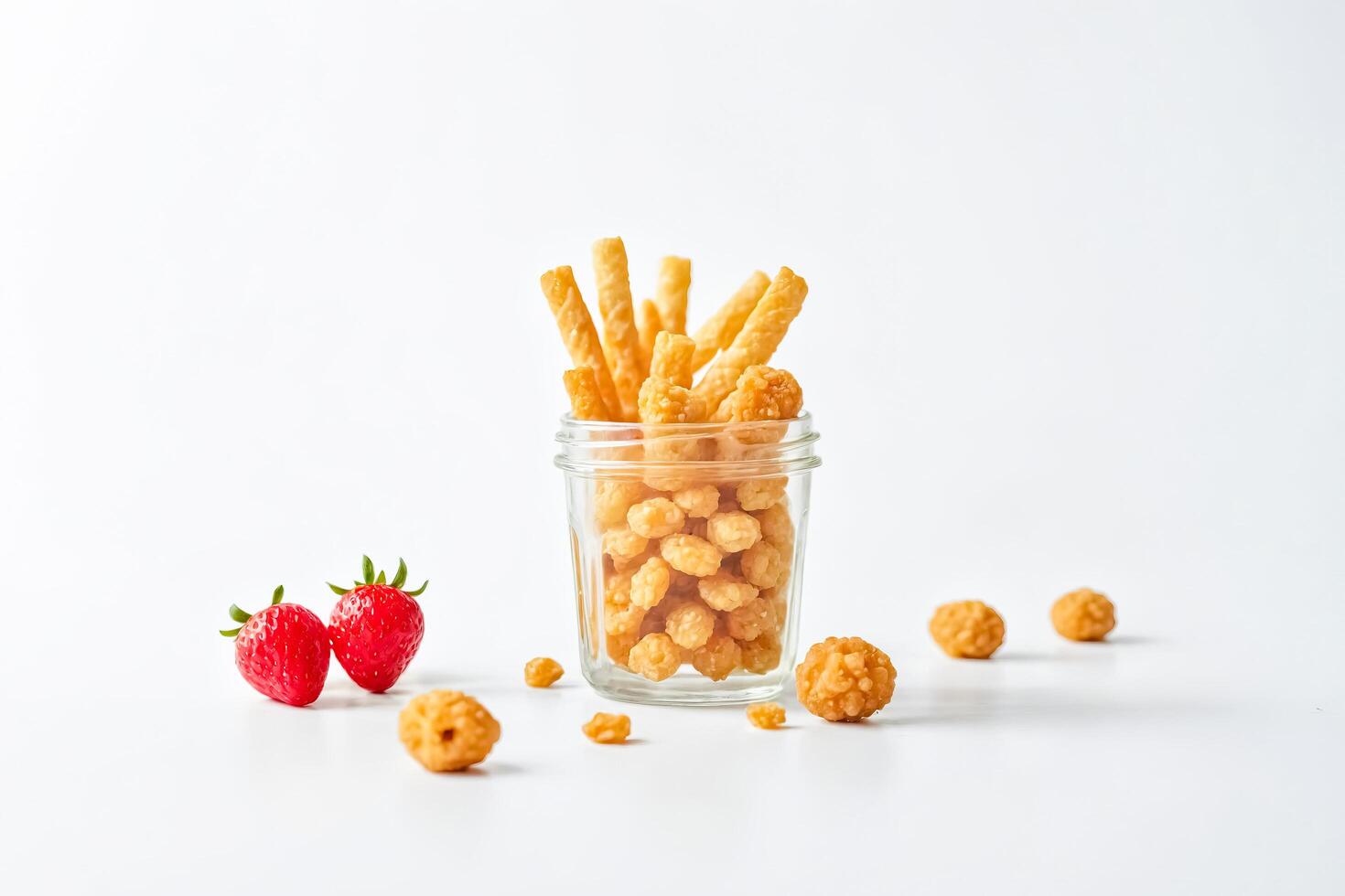 Delicious Crispy Snacks in a Glass Jar photo