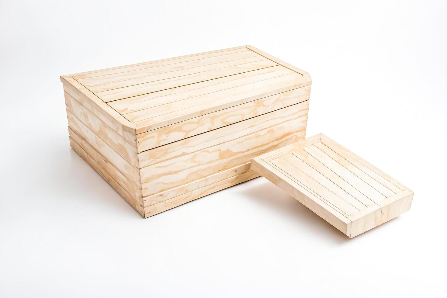 Wooden Crate with Lid on White Background photo