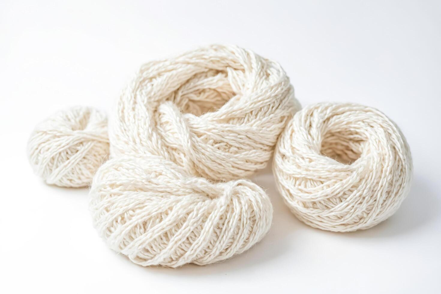 Closeup of White Yarn Balls photo