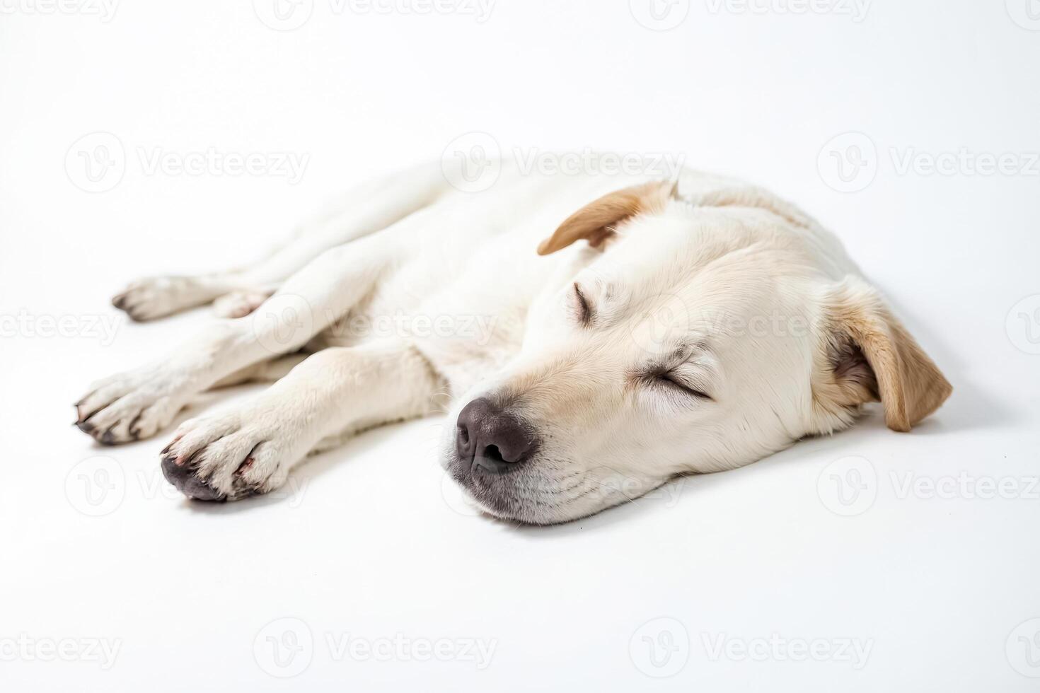 Sleepy White Dog on White Background photo