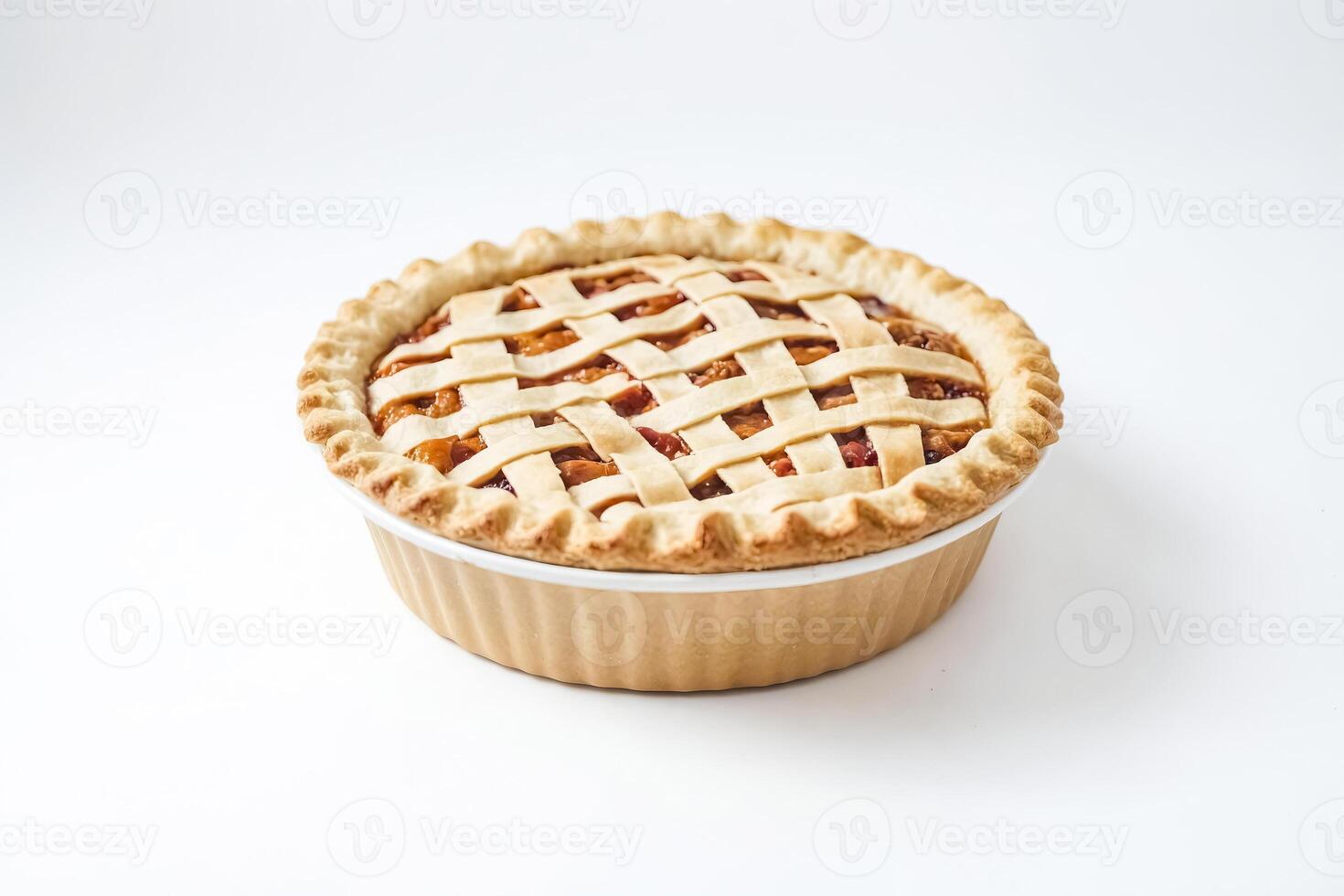 Homemade Peach Pie in a Baking Dish photo