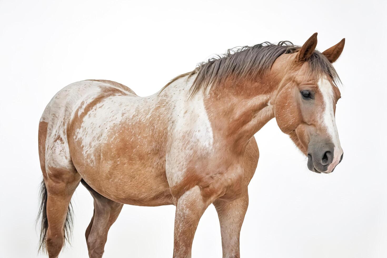 Portrait of a Brown and White Horse with a White Background photo