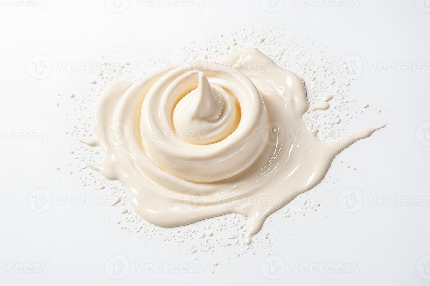 Creamy swirl of yogurt on white background photo