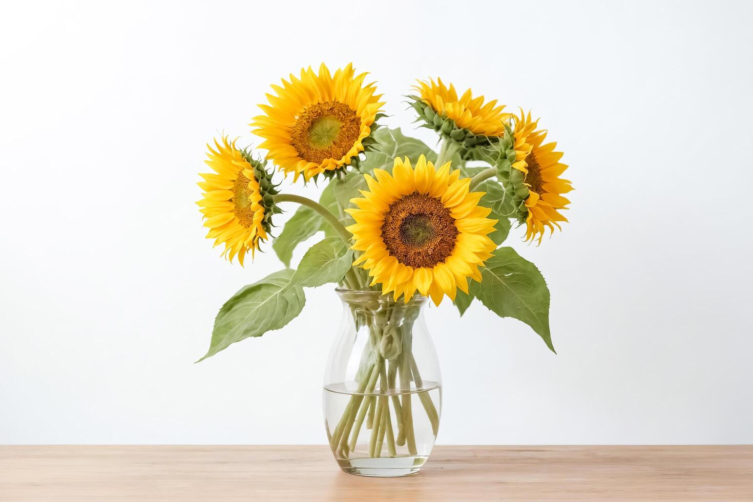 Sunflowers in a Vase on a Wooden Table photo