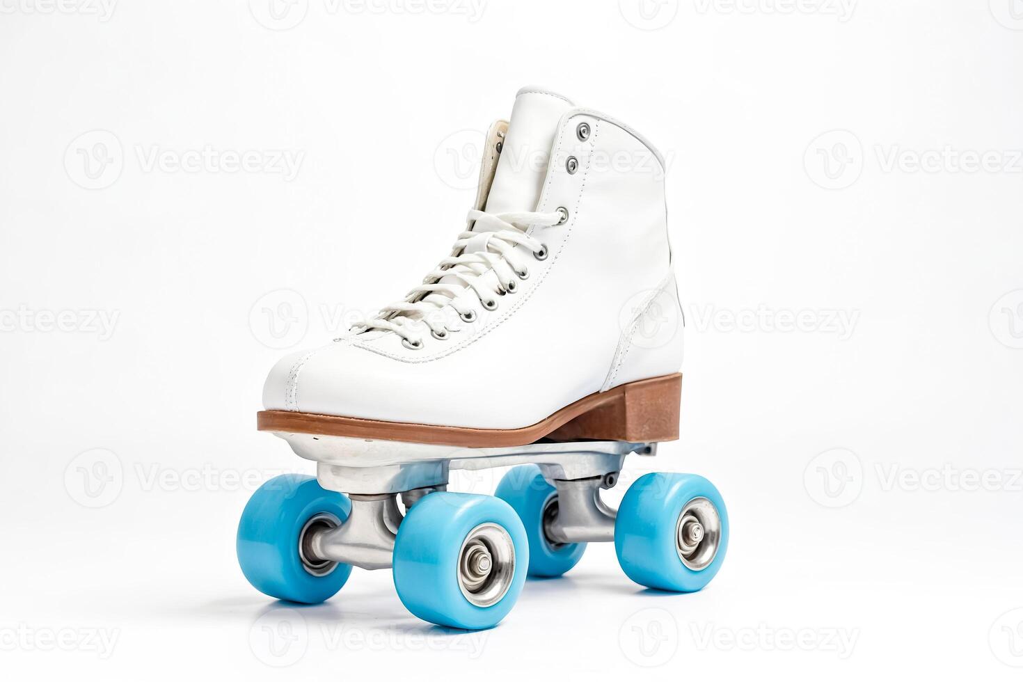 White Roller Skate with Blue Wheels Isolated on White Background photo