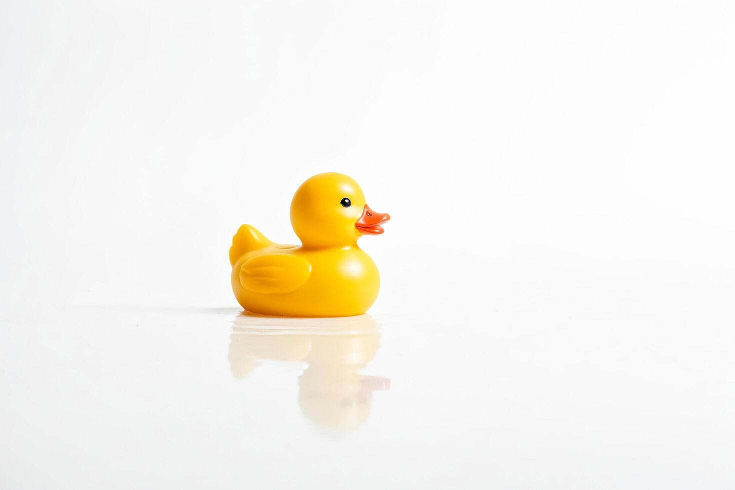 Yellow rubber duck floating on white background photo