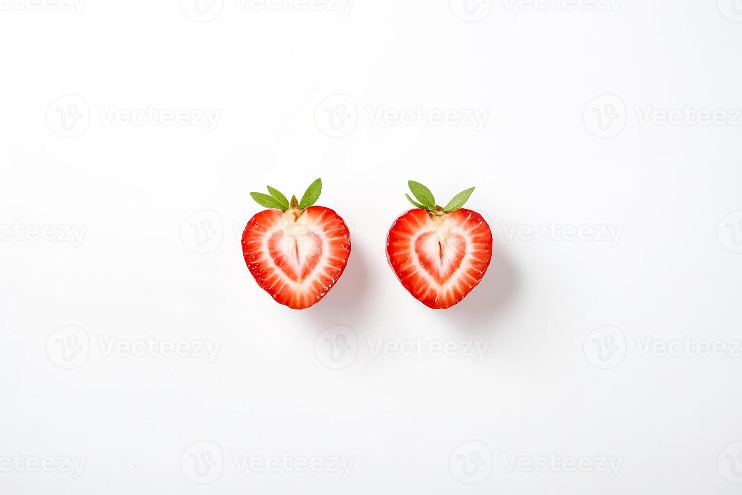 Two halved strawberries isolated on a white background photo