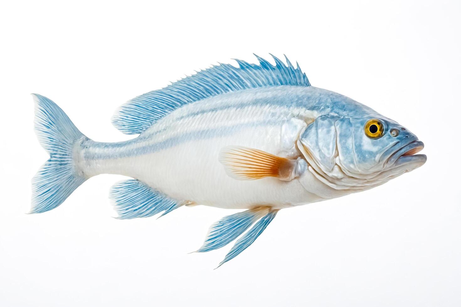 Blue and white fish with yellow eyes photo