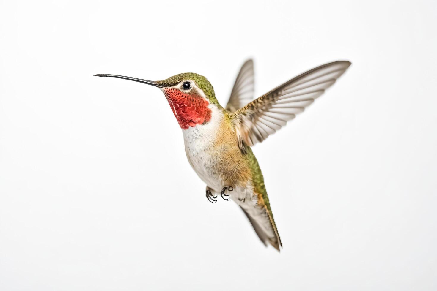 Hummingbird in Flight Against White Background photo