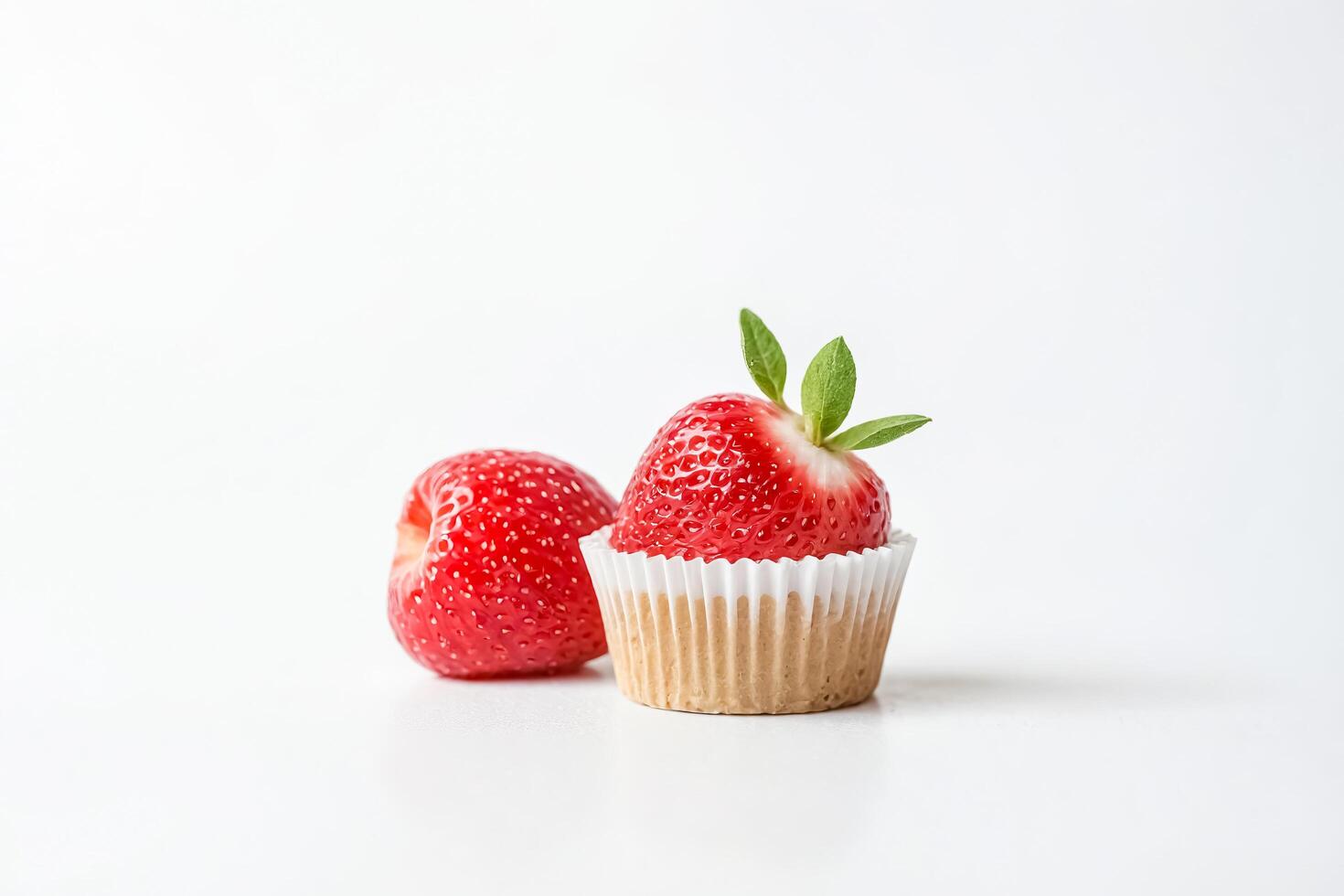 Strawberry cupcake on white background photo
