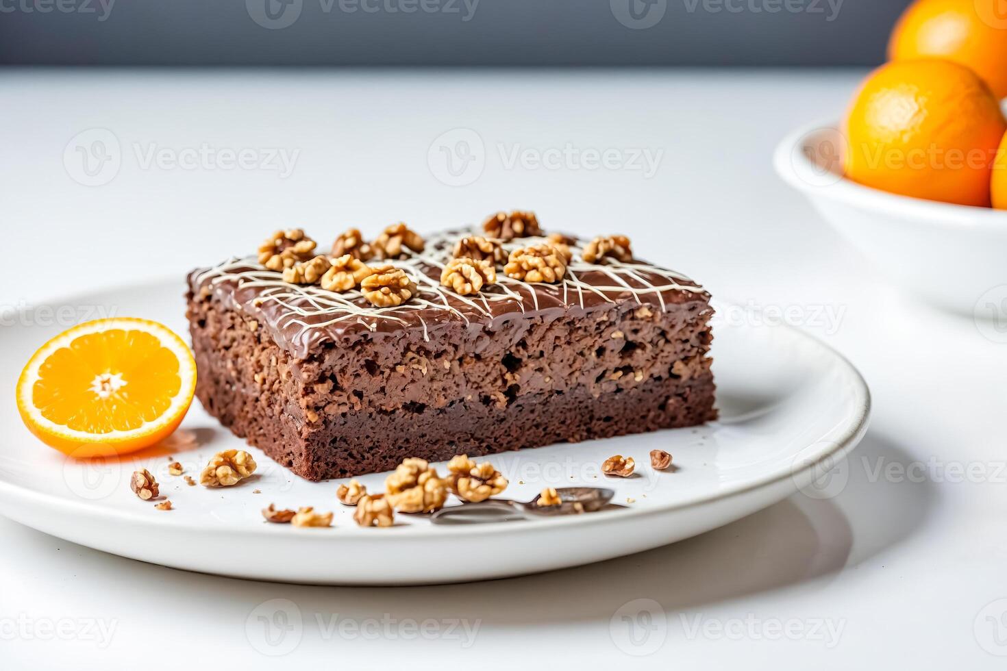 Chocolate Brownie with Walnuts and White Chocolate Drizzle photo
