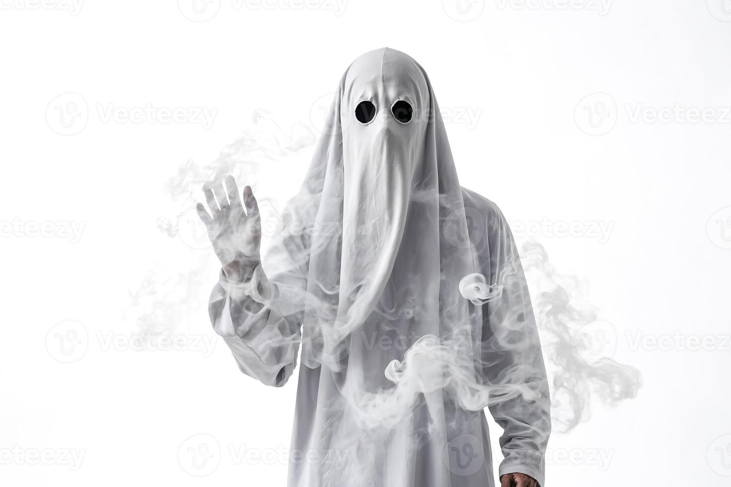 Spooky Ghost In White Sheet With Smoke Effect photo