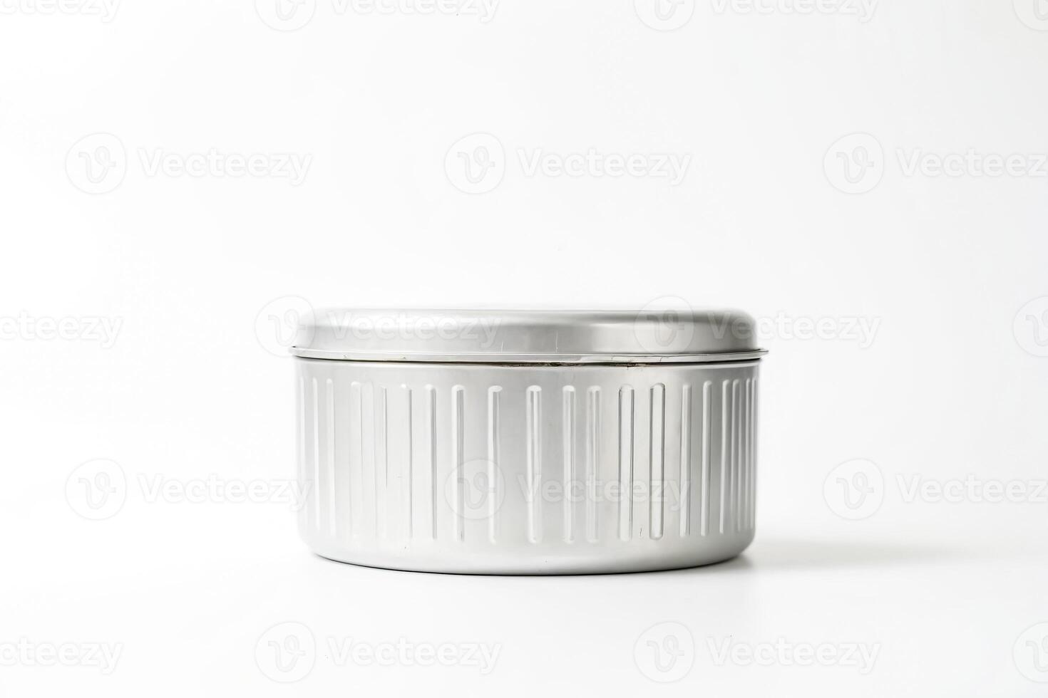 Silver Round Container With Lid Isolated on White Background photo