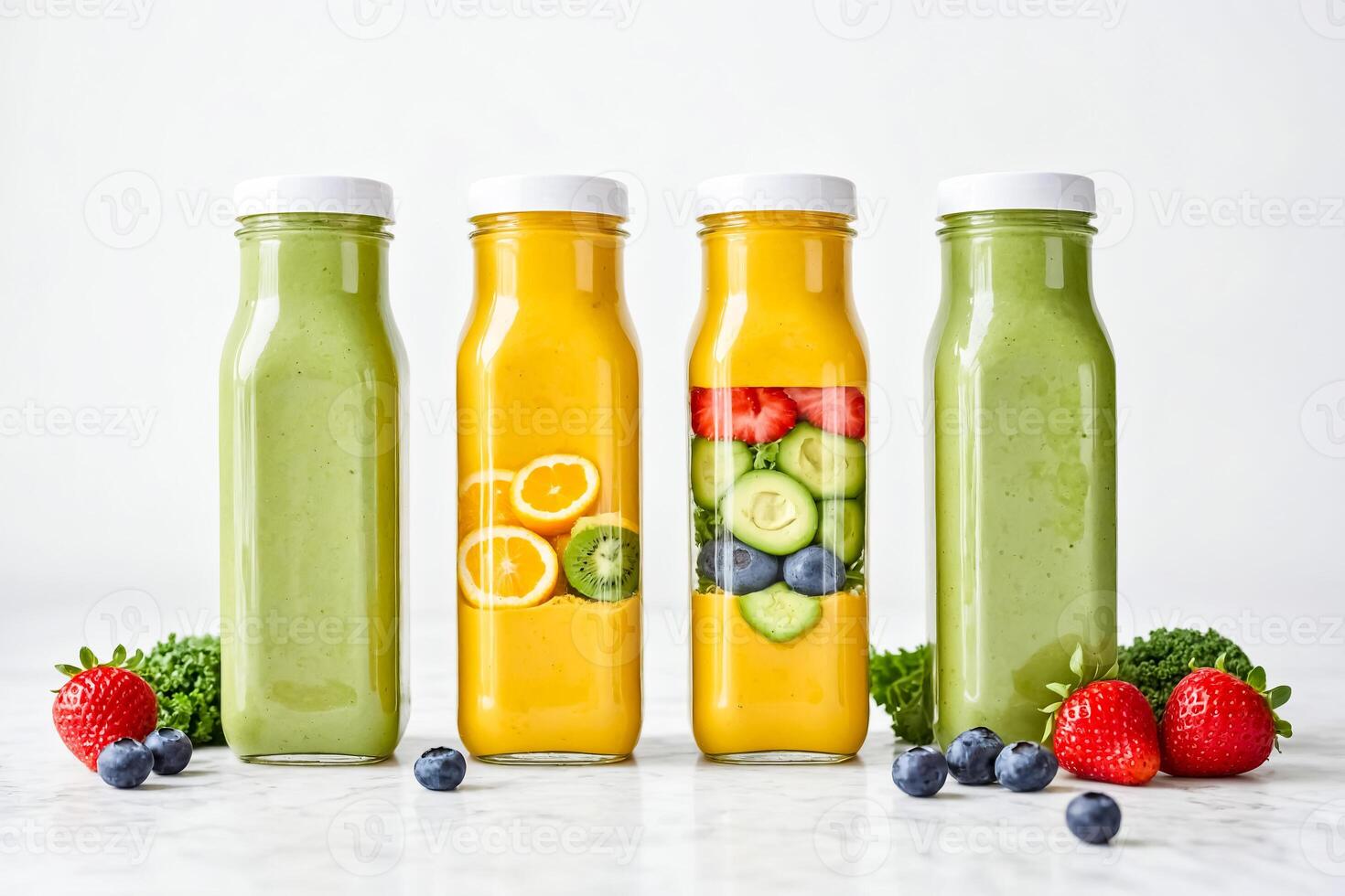 Four Delicious Smoothies in Glass Jars photo