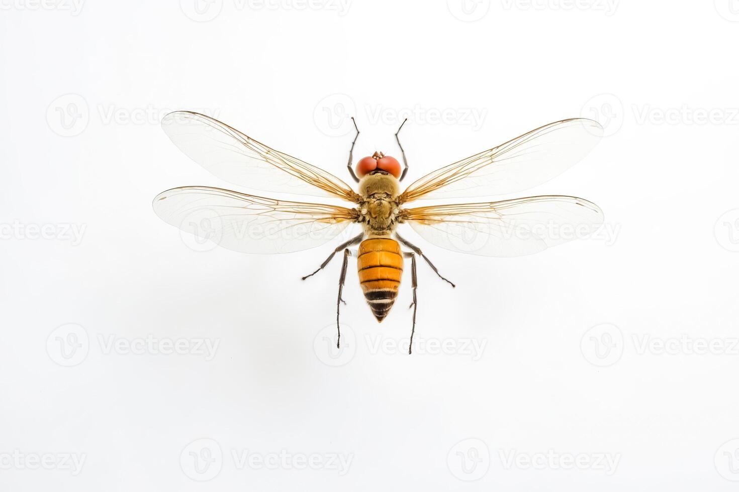 Macro Photography of a Bee with Spread Wings on a White Background photo
