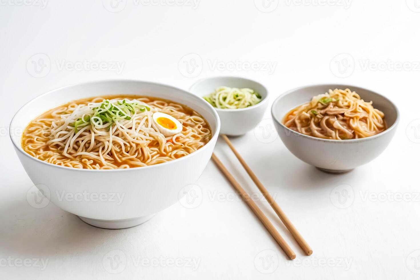 Bowl of Ramen Noodles with Egg and Green Onions photo