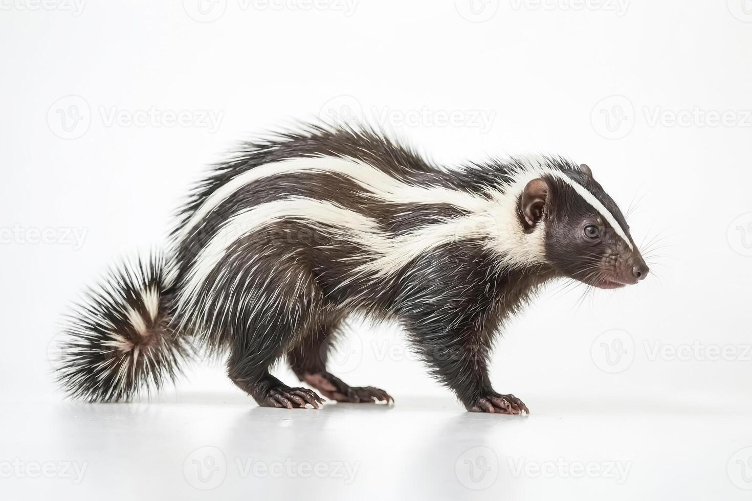 Skunk with White Stripes on White Background photo