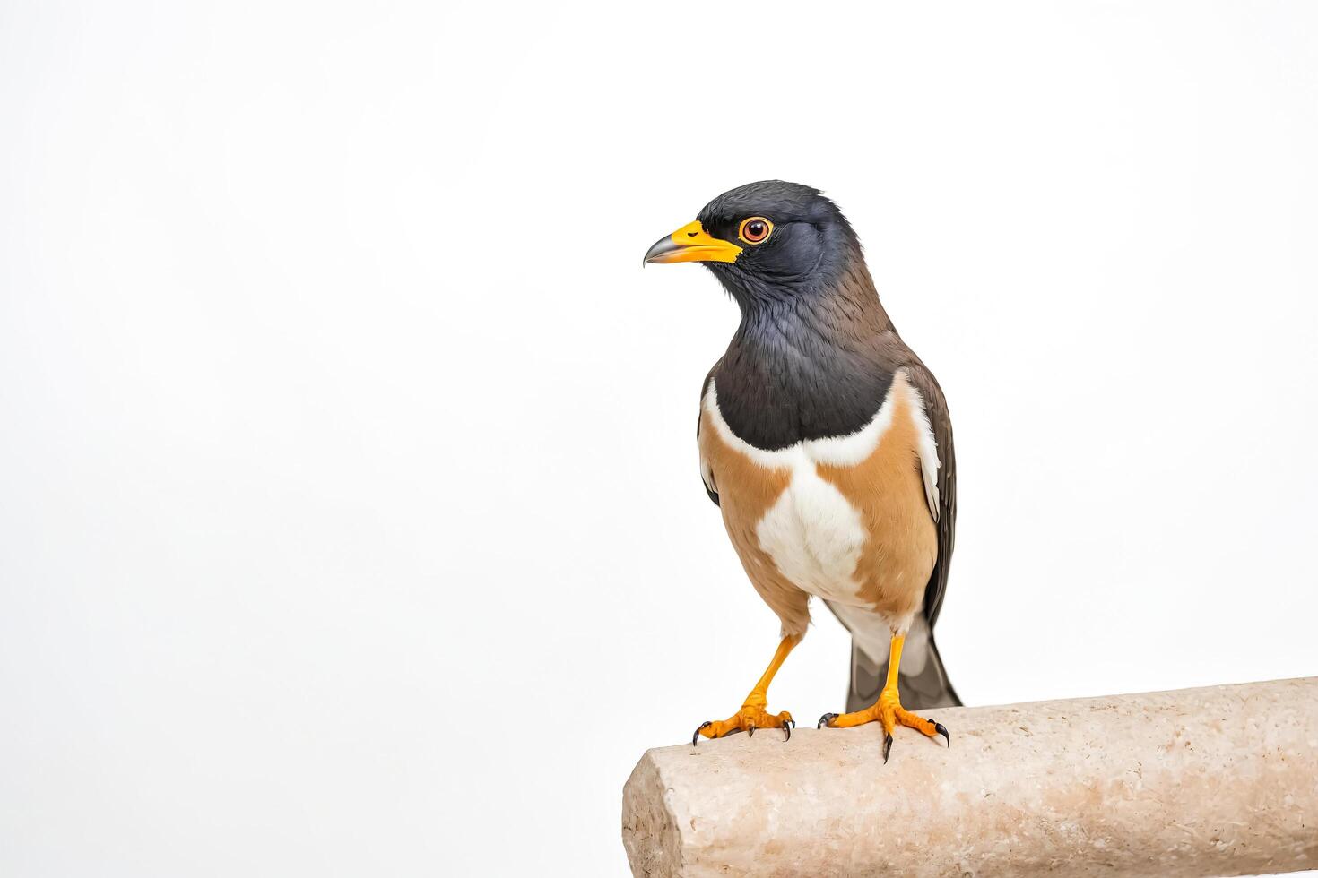 Bird with Orange Beak and White and Brown Feathers Standing on Branch photo