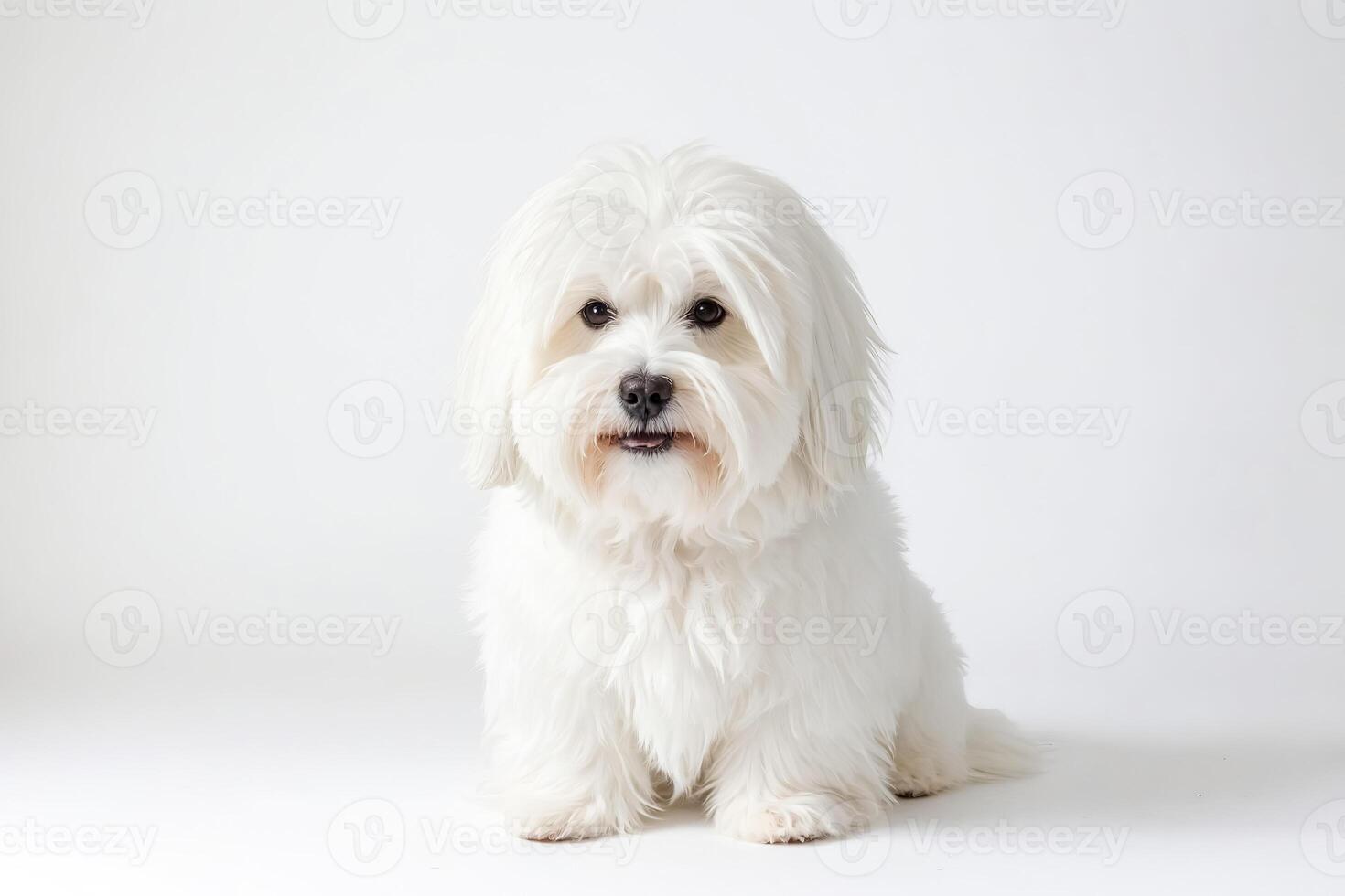 White Fluffy Dog Sitting on White Background photo