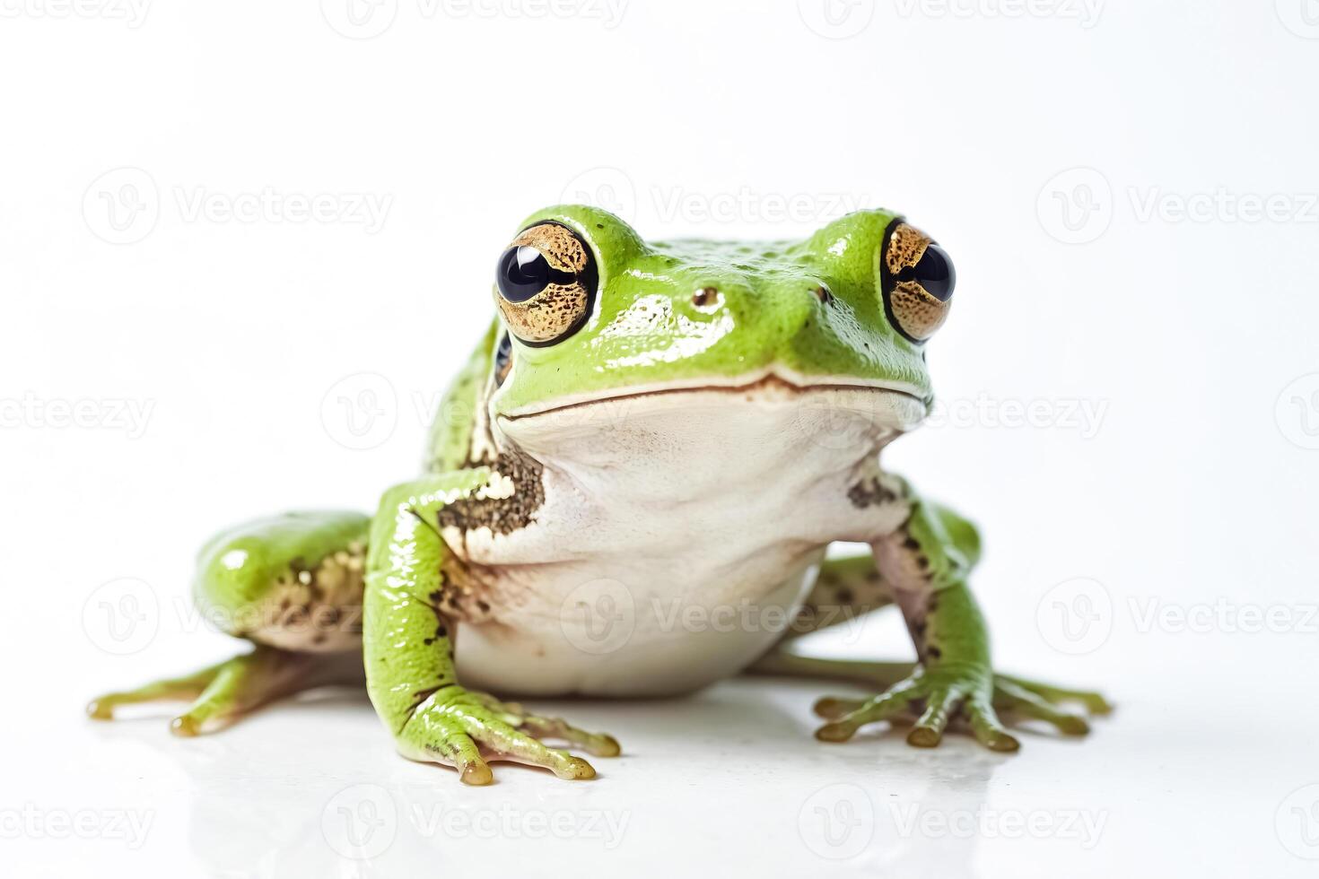 Green tree frog isolated on white background photo