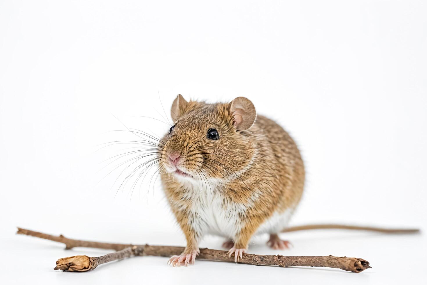Small Brown Mouse with Long Whiskers and White Background photo