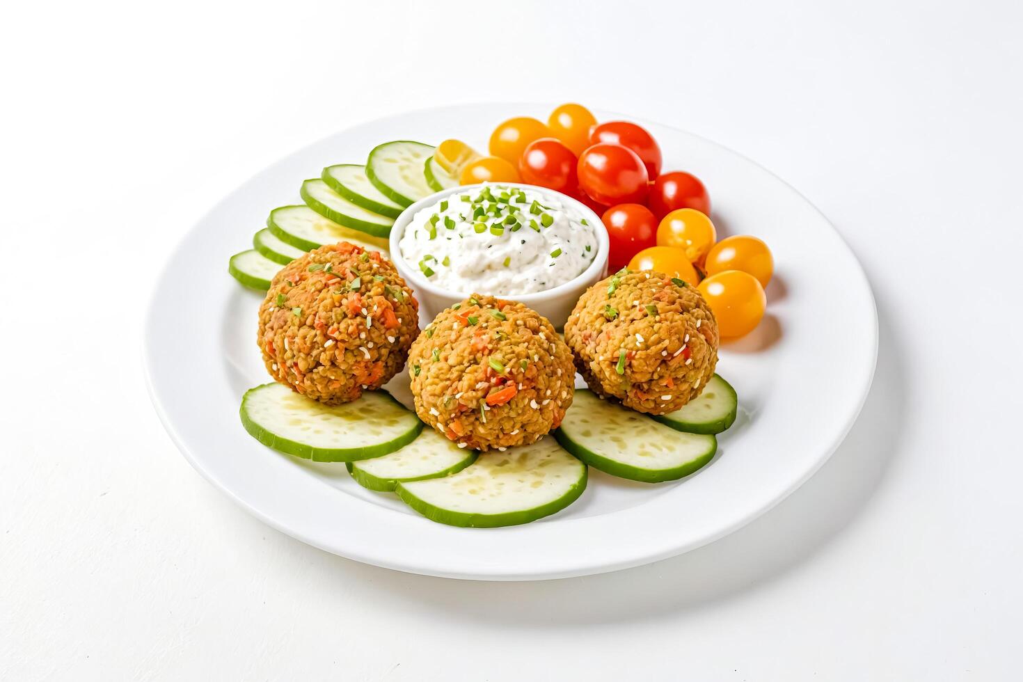 Falafel with cucumber and tomato salad photo