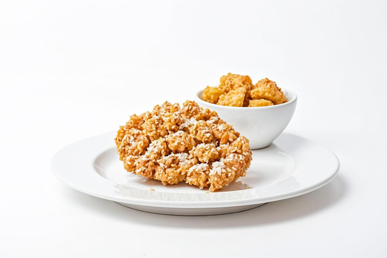 Coconut-Crusted Fried Pastry on White Plate photo