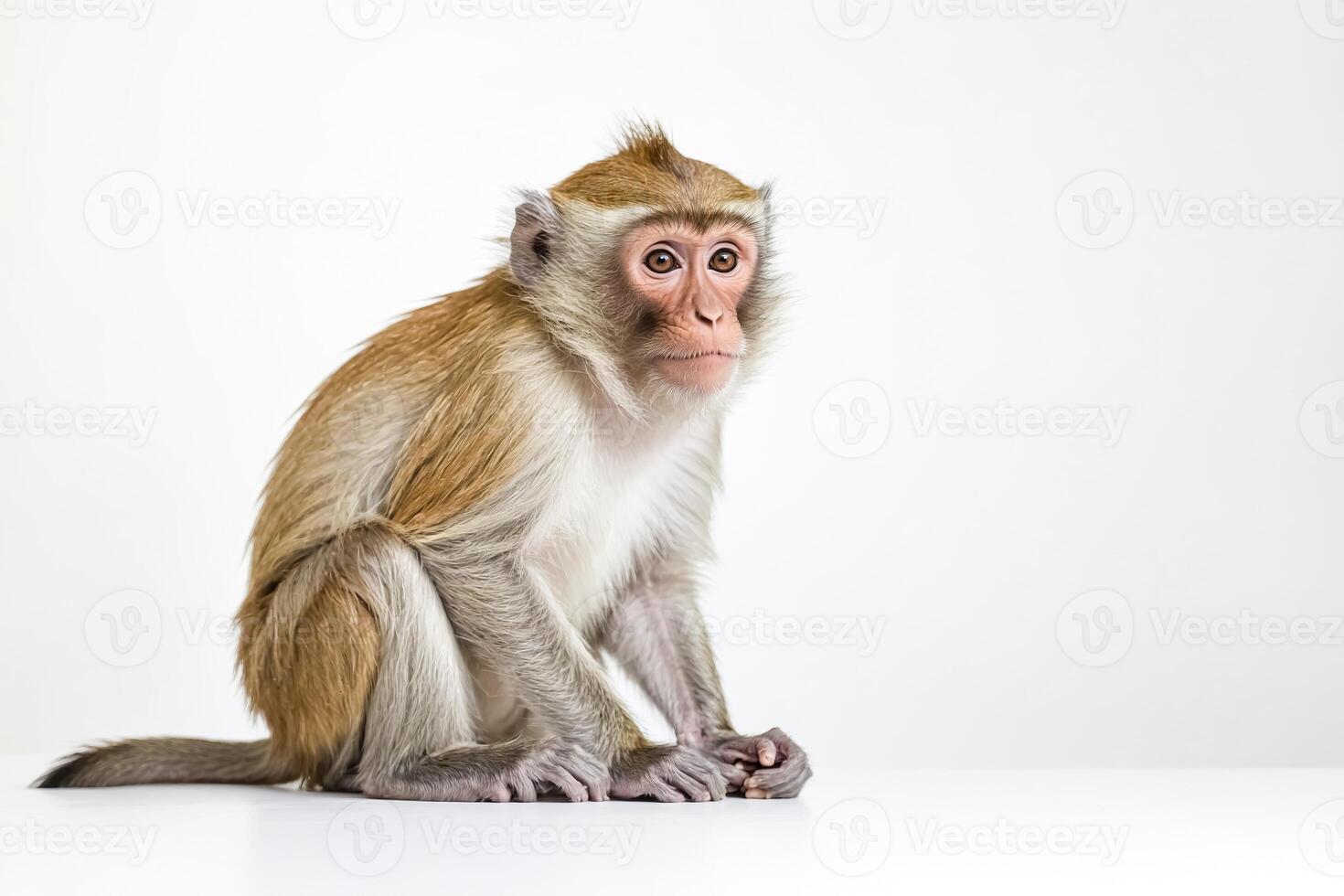 Young Monkey Sitting on White Background photo