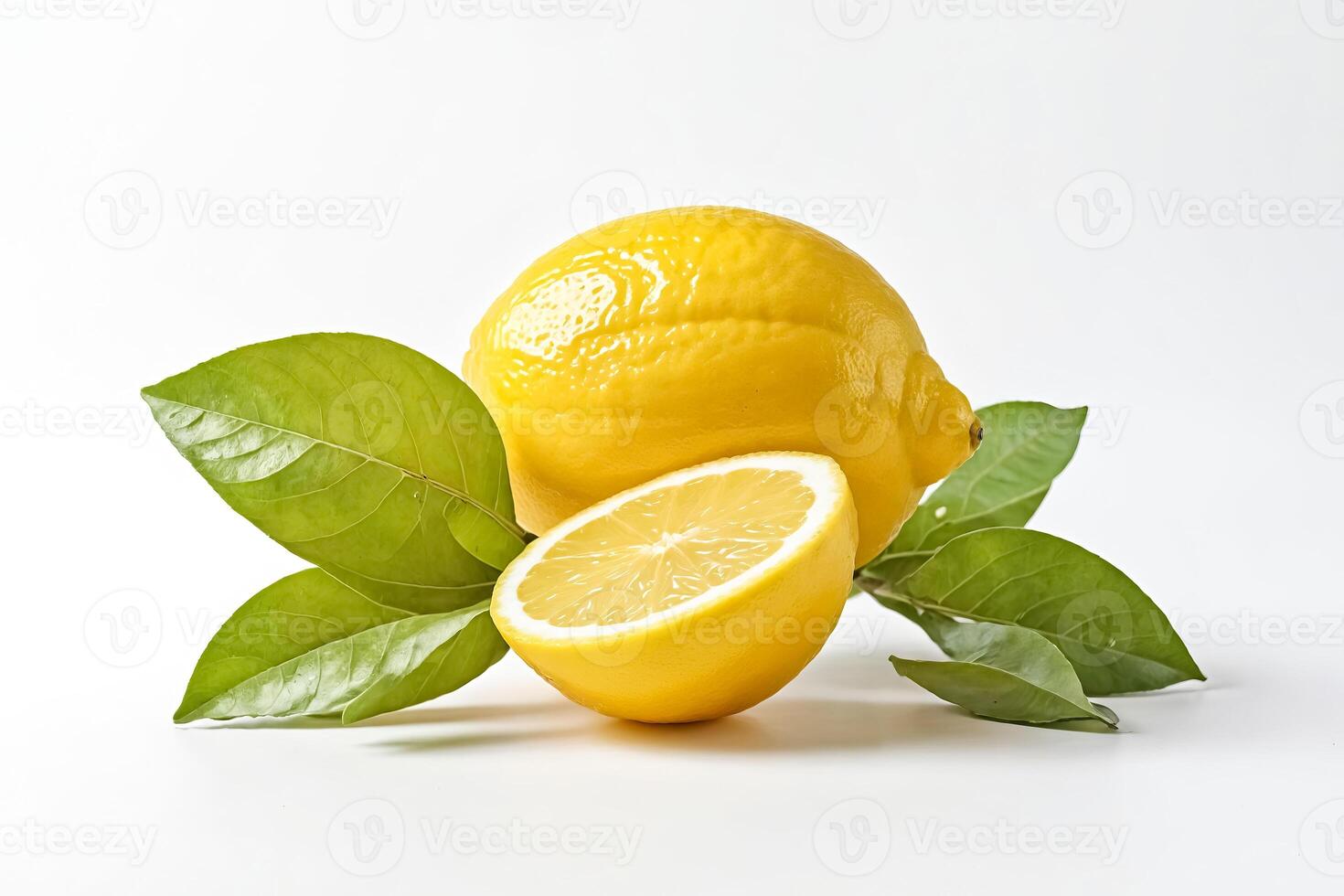 Lemon with leaves isolated on white background photo
