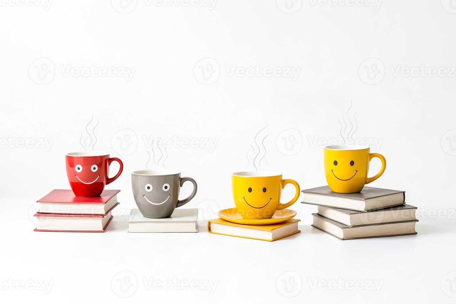 Smiling Coffee Cups on Books photo