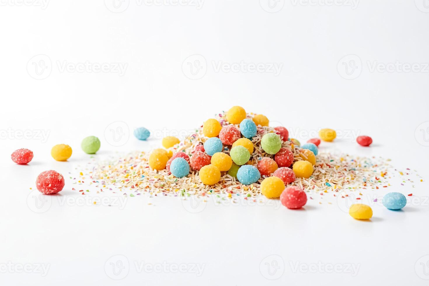 Colorful candy sprinkles on white background photo