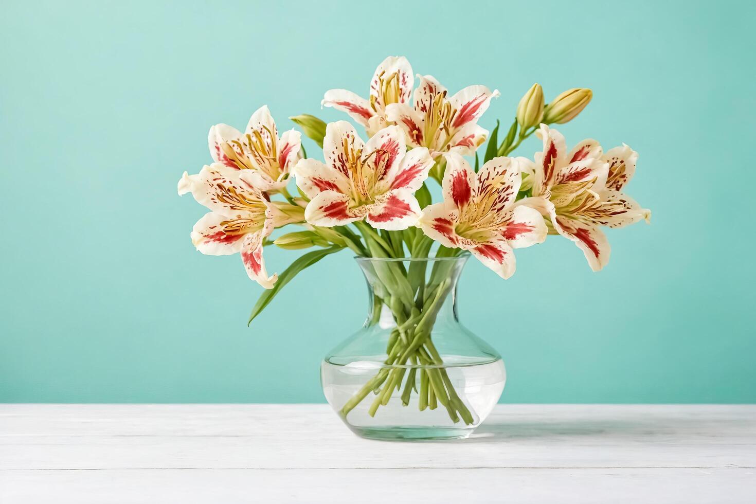 White and Red Flowers in a Vase photo
